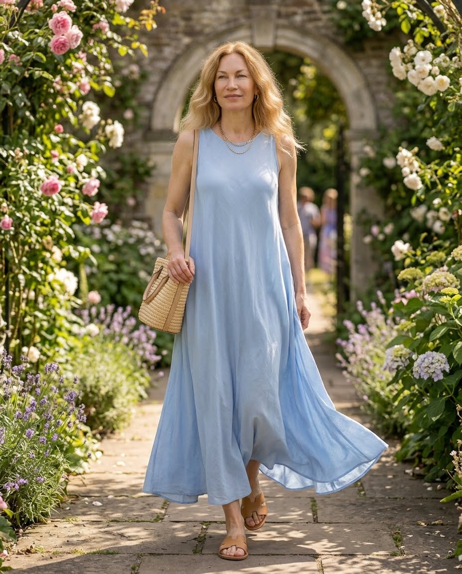 flowy-maxi-dress-and-flat-sandals