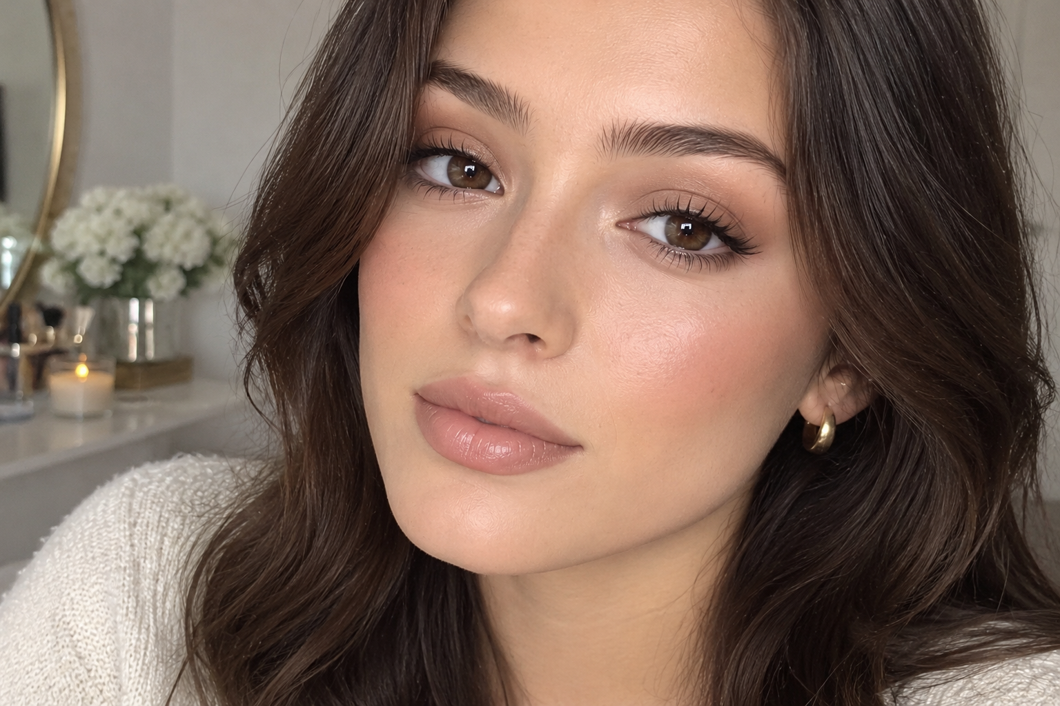 Soft Beige Eyeshadow With Nude Lipstick